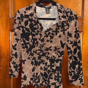 BCBGMaxAzria Blouse Black and Tan Floral